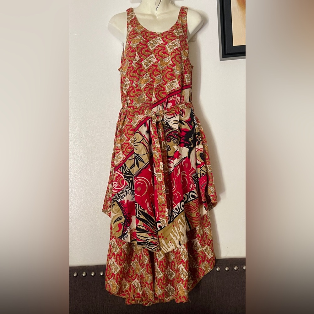 NWT Asymmetrical Sleeveless Dress in Red & Cream